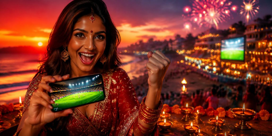 User betting on cricket at Goa beach with festive atmosphere