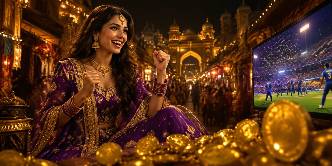 Indian young woman enjoying casino app on mobile