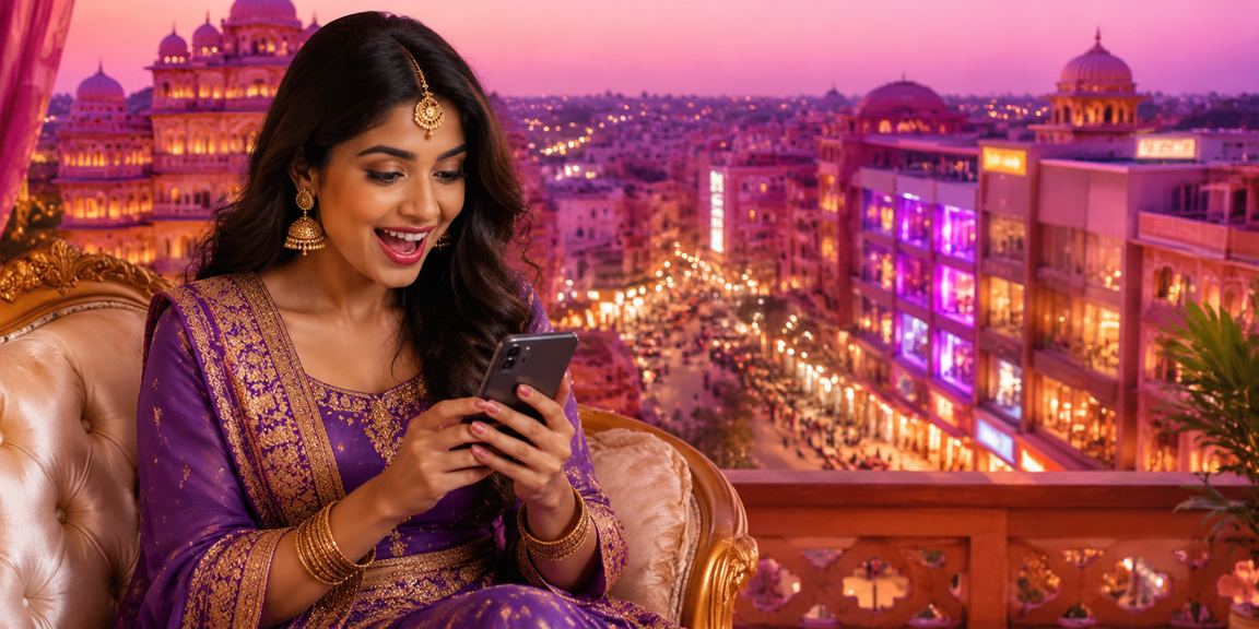 User depositing funds at Jaipur with neon lights in background