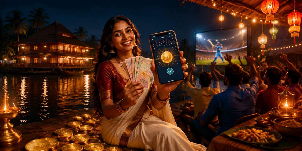 Night market displaying payment methods in Kerala